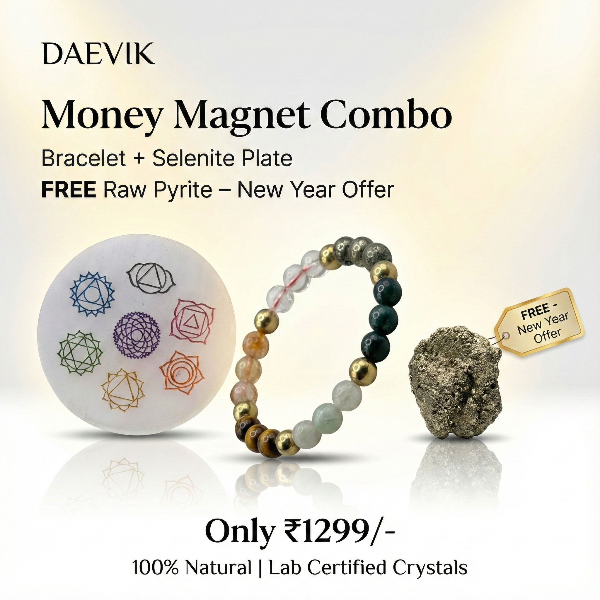 Daevik Money Magnet Bracelet with Raw Selenite Plate